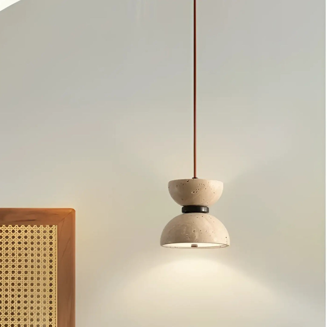 Suspension design en pierre beige luminaire led épuré