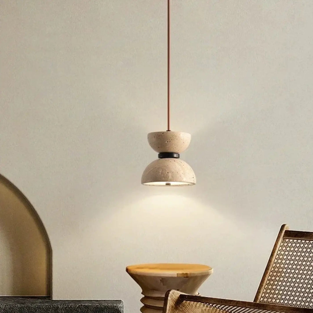 Suspension design en pierre beige luminaire led épuré