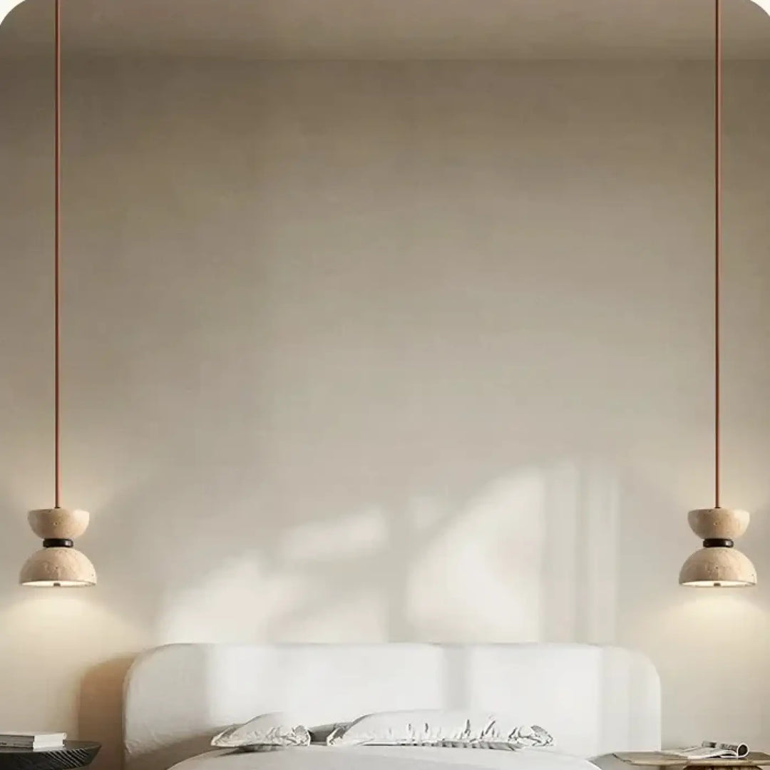 Suspension design en pierre beige luminaire led épuré