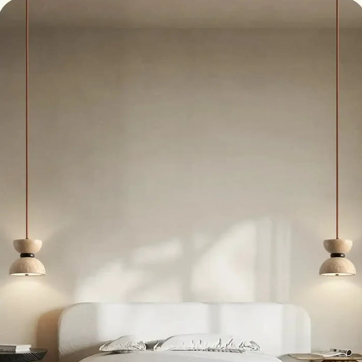 Suspension design en pierre beige luminaire led épuré