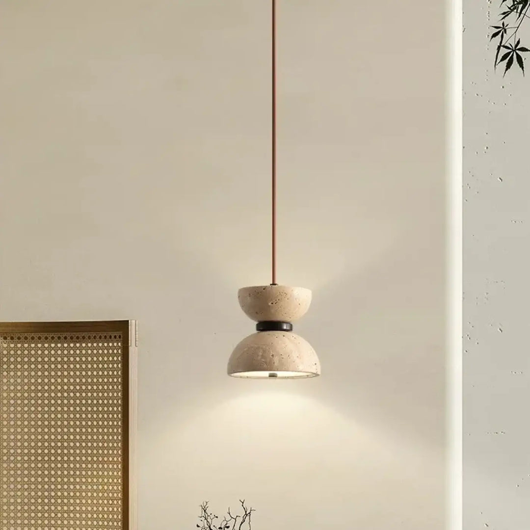 Suspension design en pierre beige luminaire led épuré