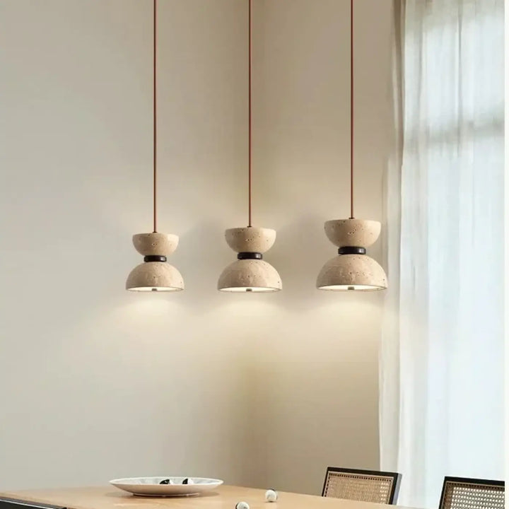 Suspension design en pierre beige luminaire led épuré