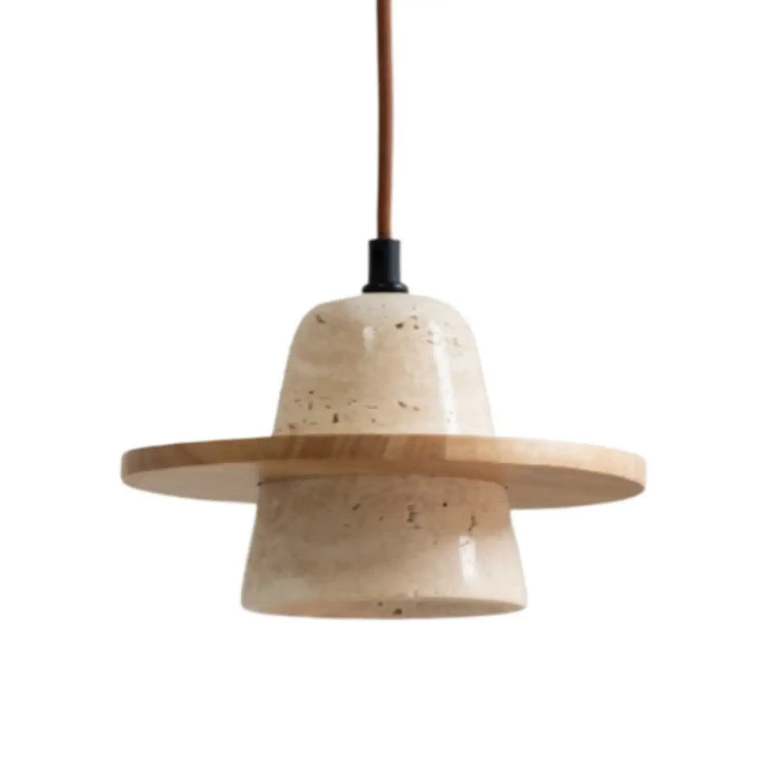 Suspension design en pierre travertin et bois clair style minimaliste