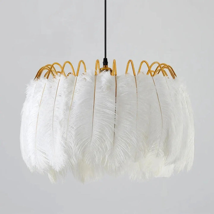 Suspension Design Plumes Blanches Élégante Doré Chic