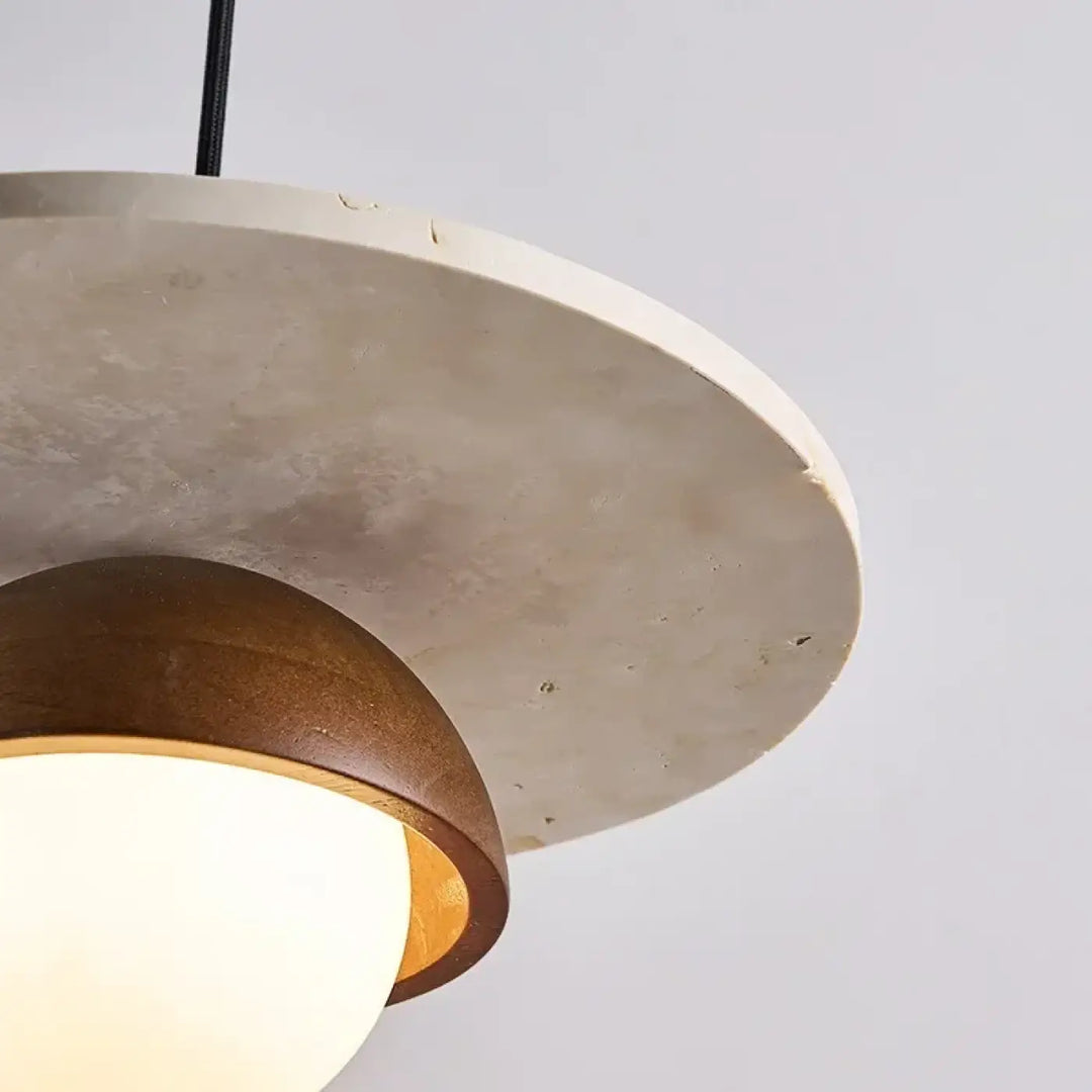Suspension Design Ronde Bois Béton Et Verre Blanc Opaque