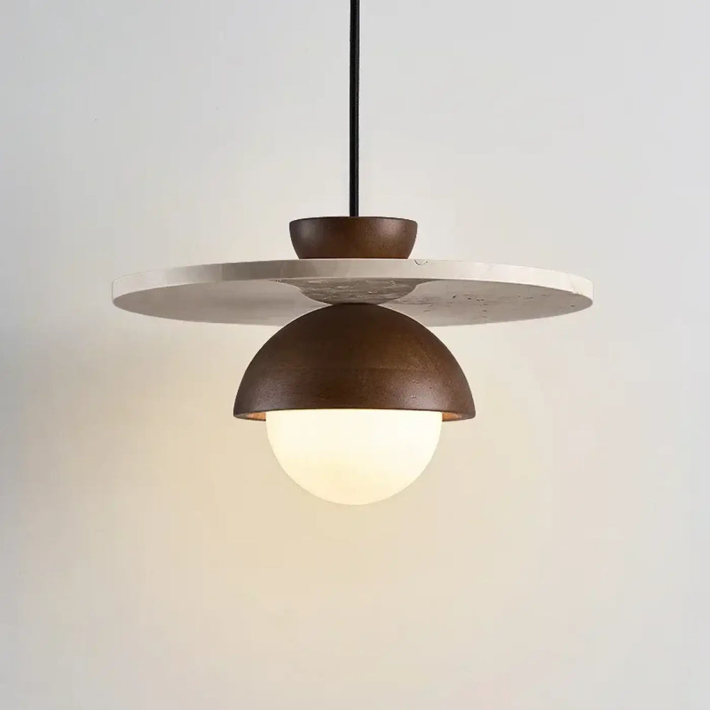Suspension Design Ronde Bois Béton Et Verre Blanc Opaque