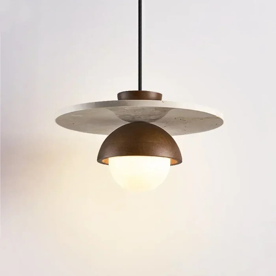 Suspension Design Ronde Bois Béton Et Verre Blanc Opaque