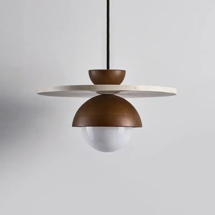 Suspension Design Ronde Bois Béton Et Verre Blanc Opaque