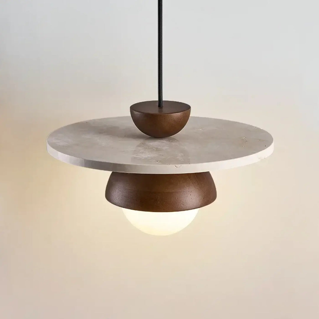 Suspension Design Ronde Bois Béton Et Verre Blanc Opaque