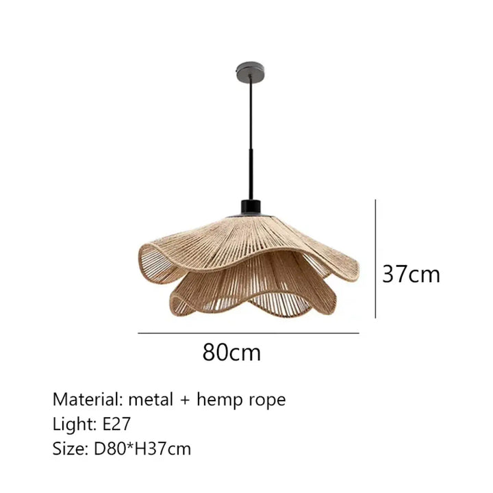 Suspension design rotin ondulé forme fleur bohème naturel