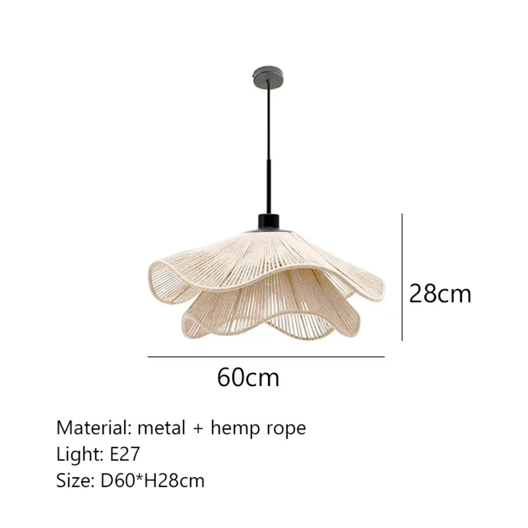 Suspension design rotin ondulé forme fleur bohème naturel