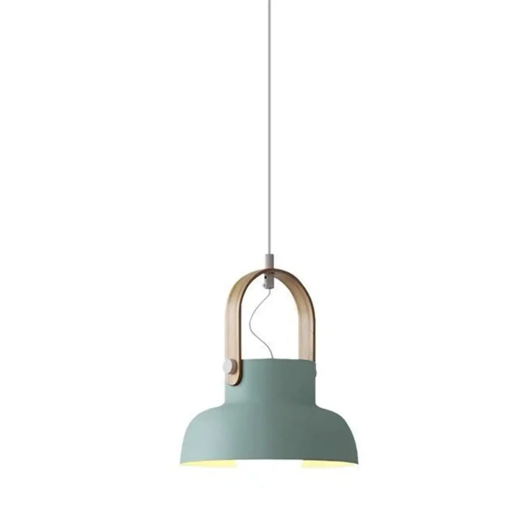 Suspension design scandinave multicolore avec détail en bois