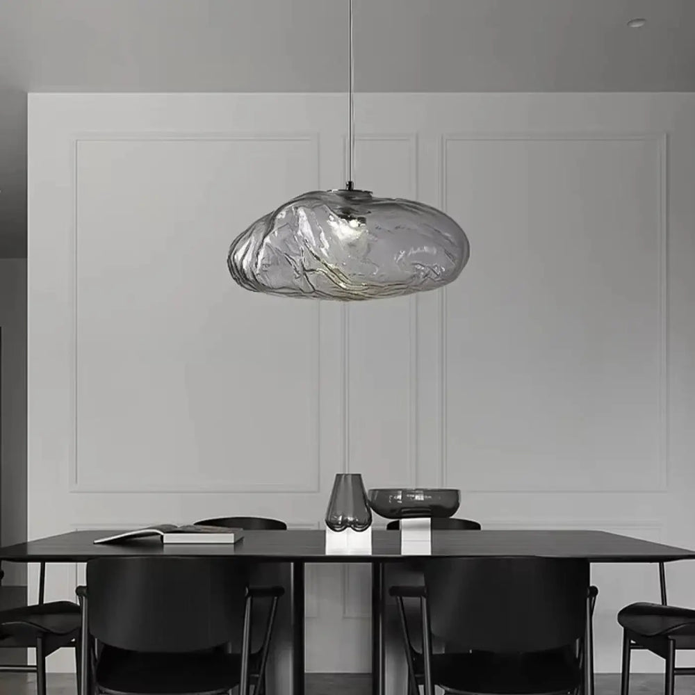 Suspension Design Sculpturale Abat Jour Verre Texturé