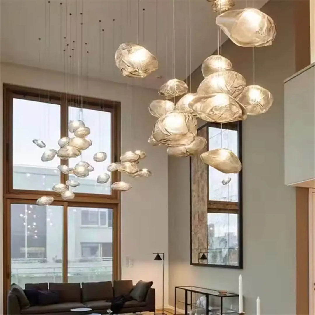 Suspension Design Sculpturale Abat Jour Verre Texturé