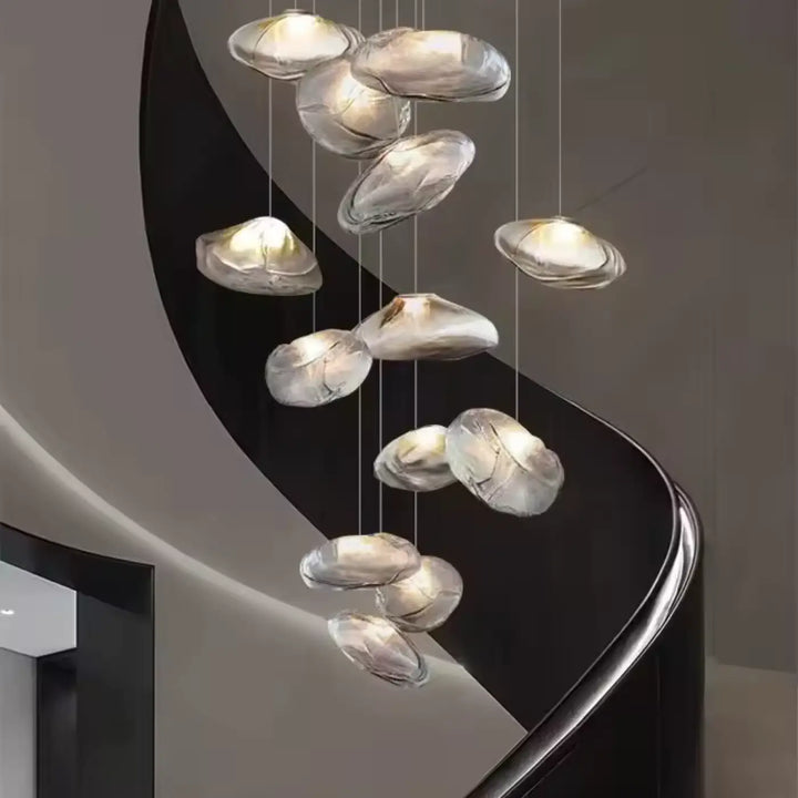 Suspension Design Sculpturale Abat Jour Verre Texturé