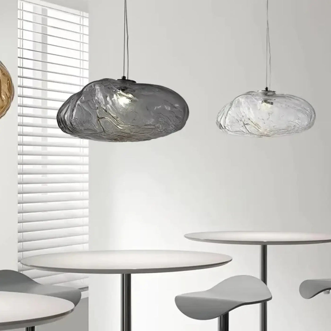 Suspension Design Sculpturale Abat Jour Verre Texturé