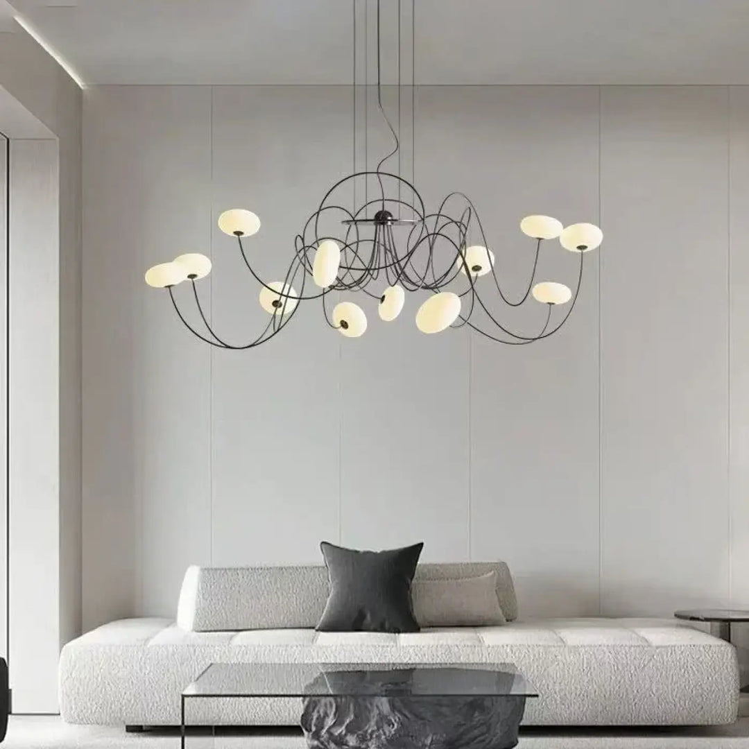 Suspension design sculpturale lumières multiples élégant