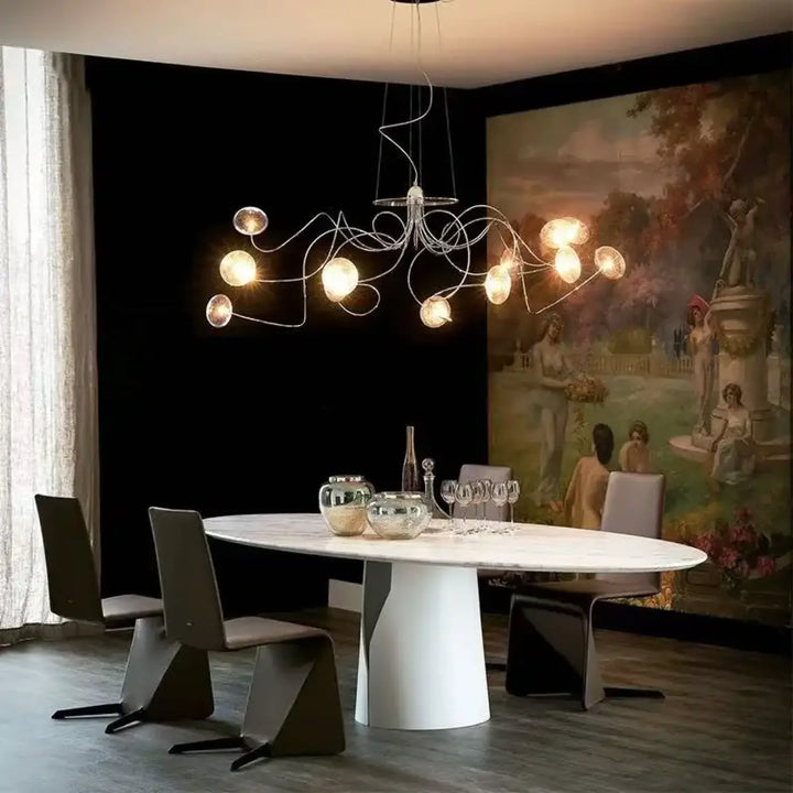 Suspension design sculpturale lumières multiples élégant