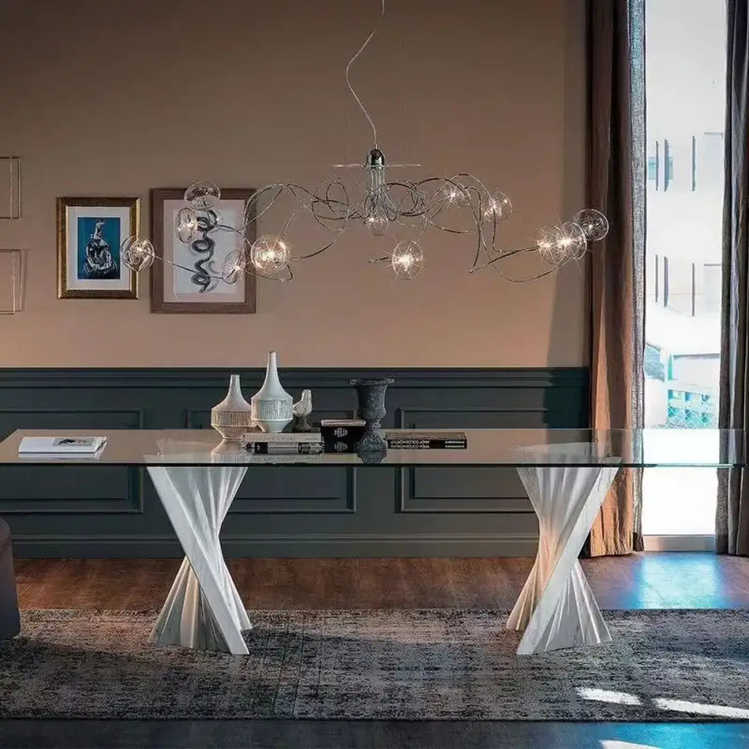 Suspension design sculpturale lumières multiples élégant