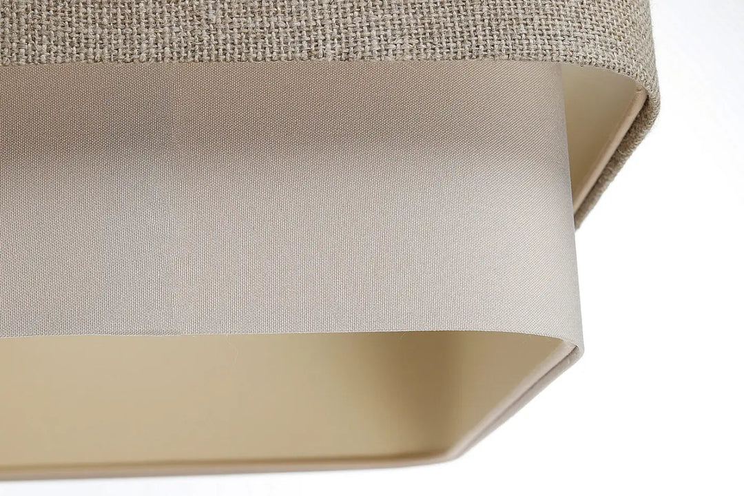 Suspension luminaire kwadro duo taupe avec abat-jour en tissu beige tissé et doublure intérieure lisse et légèrement courbée
