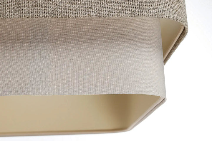 Suspension luminaire kwadro duo taupe avec abat-jour en tissu beige tissé et doublure intérieure lisse et légèrement courbée
