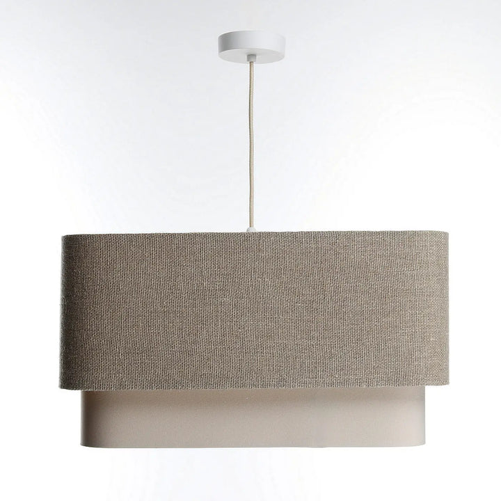 Suspension design taupe kwadro duo avec abat-jour rectangulaire en tissu beige texturé et fixation plafond métal blanc élégant