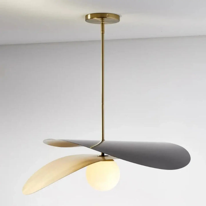 Suspension Design Trois Pales Blanc Et Doré Moderne

