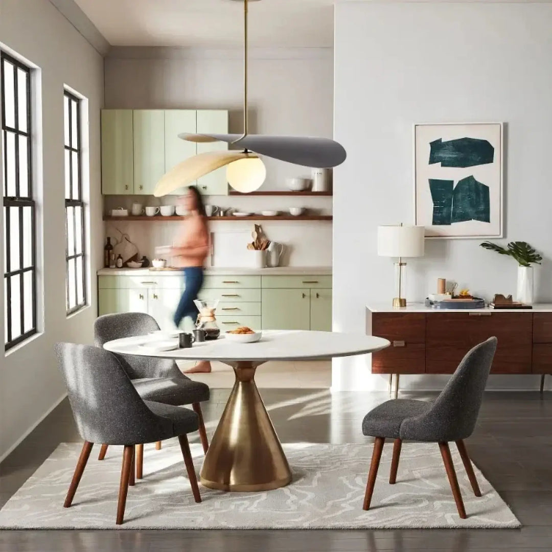 Suspension Design Trois Pales Blanc Et Doré Moderne

