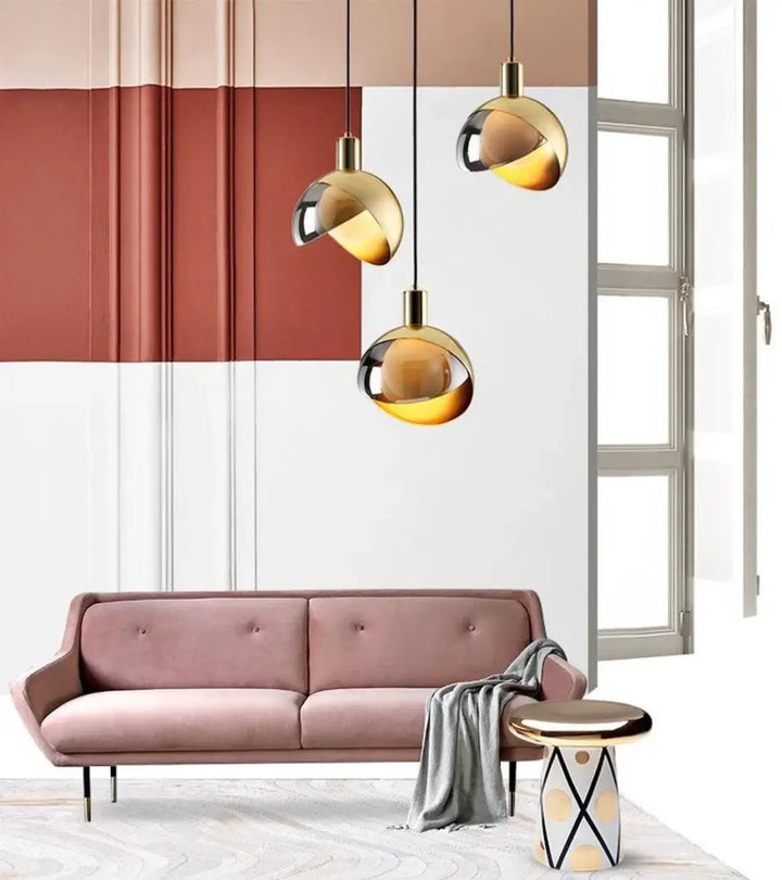Suspension Design En Verre Fumé Et Doré Moderne