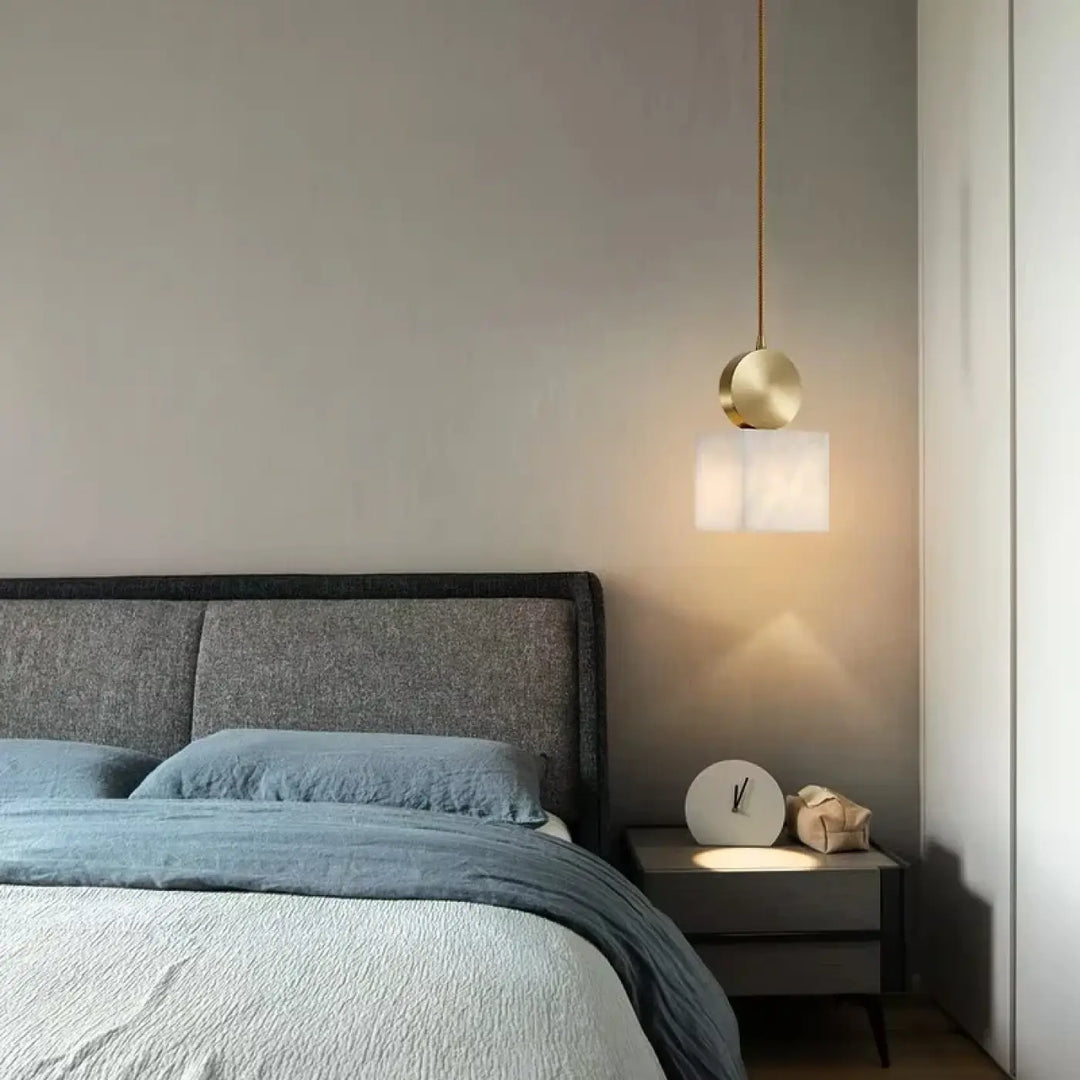 Suspension double en laiton et verre marbré design moderne