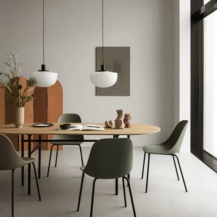 Suspension double moderne avec boules en verre blanc mat design