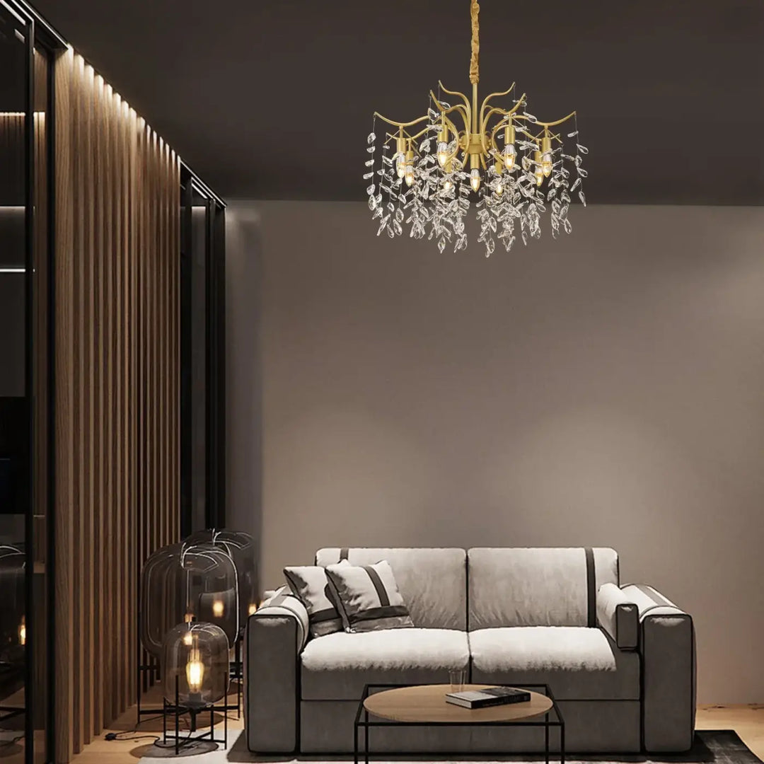 Suspension Élégante Doré Cristal Feuille Style Moderne Luxe

