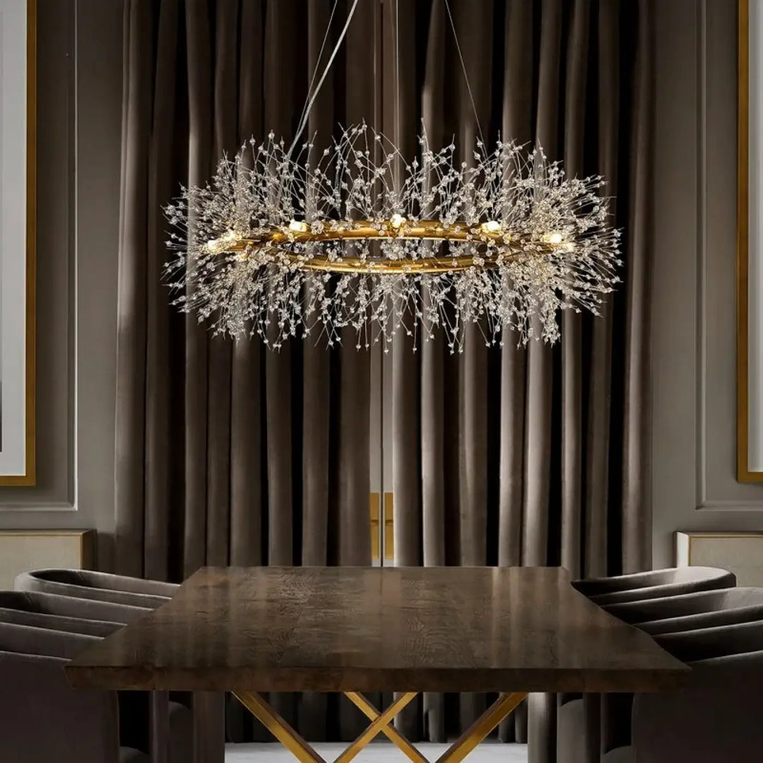 Suspension Élégante En Forme De Couronne Effet Feuillage Doré Chic