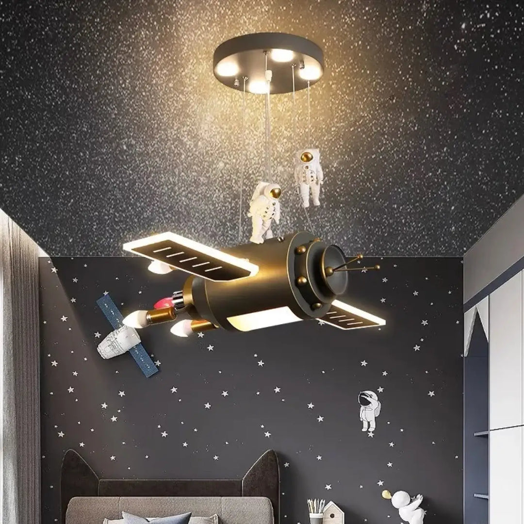 Suspension enfant fusée et astronautes design original noir