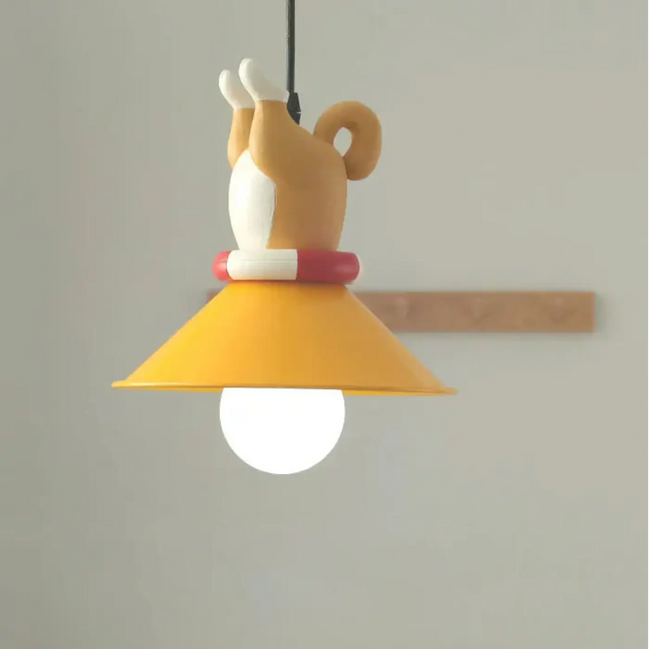 Suspension avec petits chiots décoratifs lampe jaune et blanc