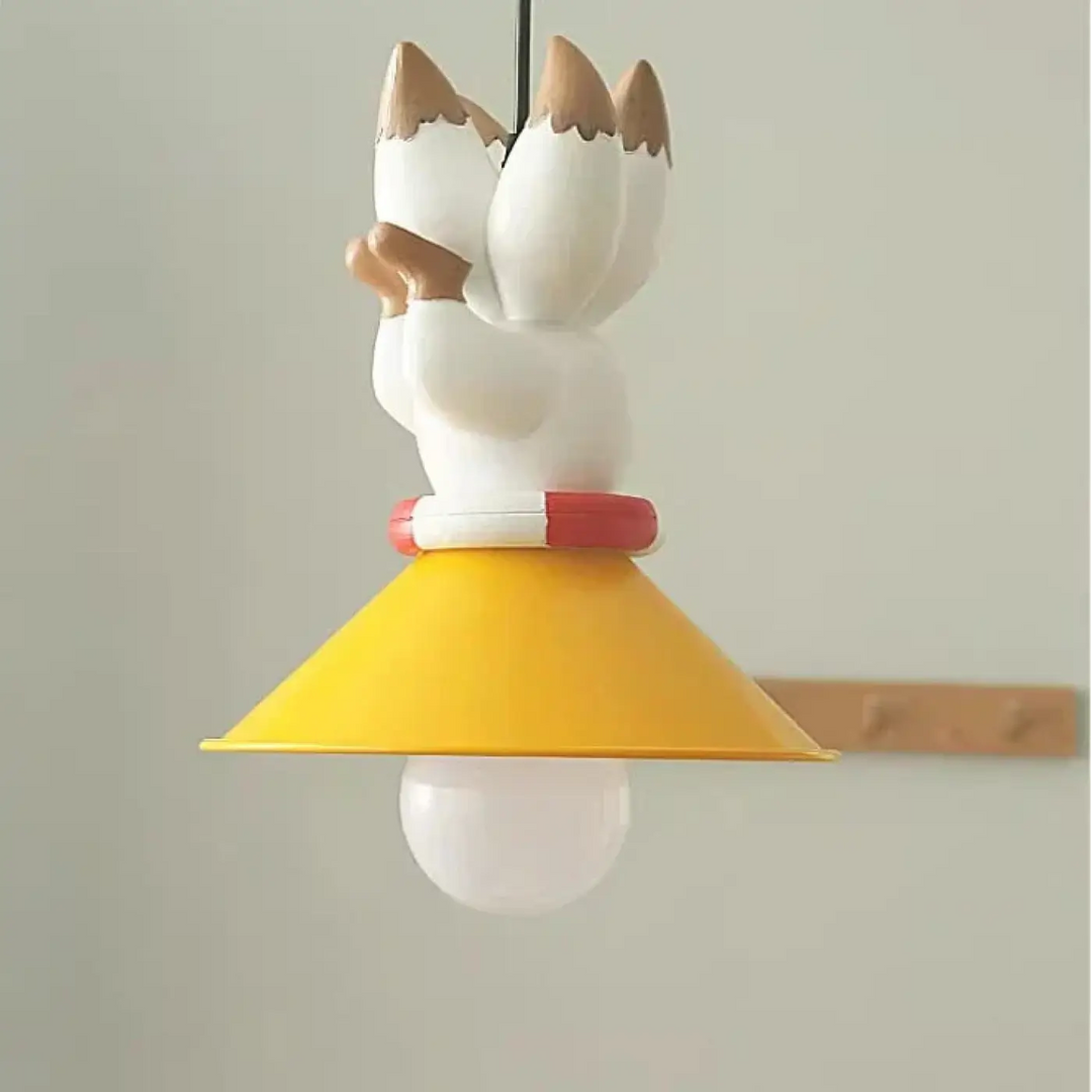 Suspension avec petits chiots décoratifs lampe jaune et blanc
