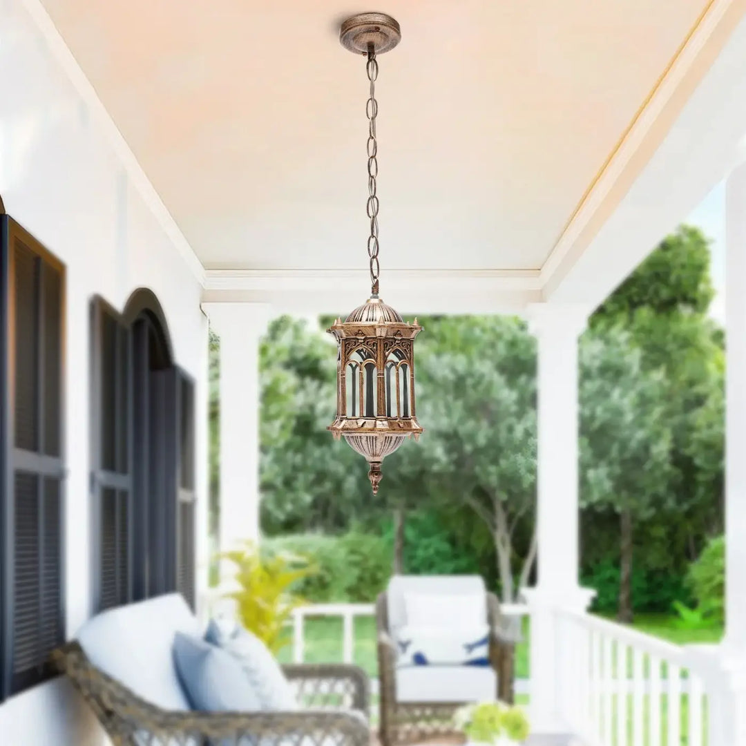 Suspension Extérieur Style Oriental Lanterne Dorée Chic