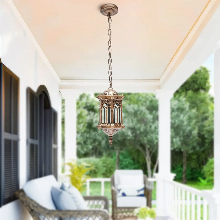 Suspension Extérieur Style Oriental Lanterne Dorée Chic