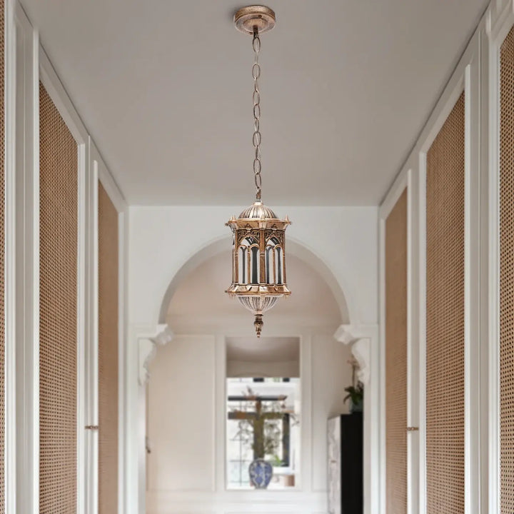 Suspension Extérieur Style Oriental Lanterne Dorée Chic