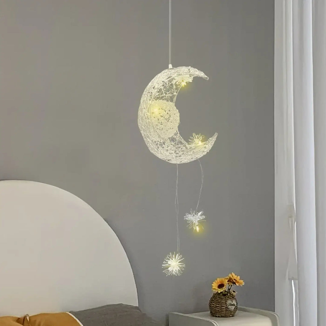 Suspension Féérique Lune Lumineuse Avec Petites Étoiles

