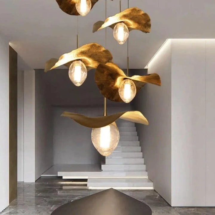 Suspension Feuille Abat-jour Globe Aluminium