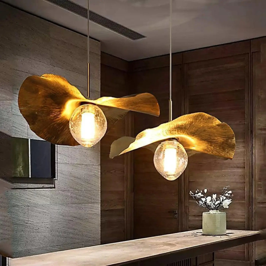 Suspension Feuille Abat-jour Globe Aluminium