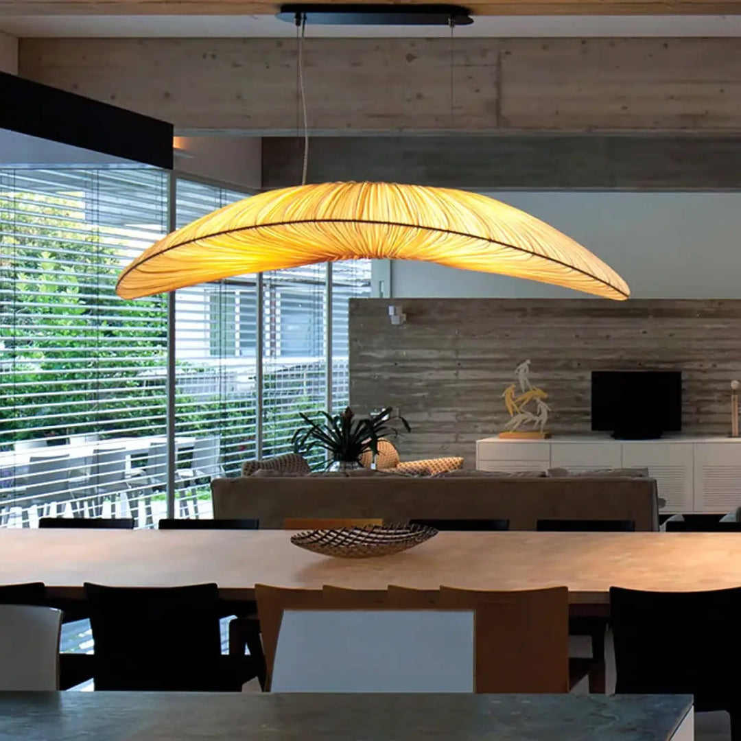 Suspension Feuille XXL en Fibres Naturelles Design Moderne


