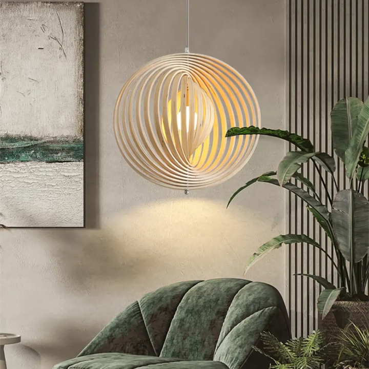 Rotating Moon Pendant Light Nordic Circular Wood Light Fixtures Home Decor Dining Table Light Bedroom Bar Corridor