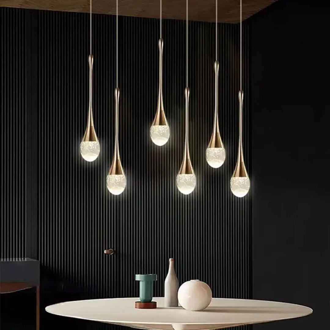 Suspension goutte dorée élégante en version 1, 2 ou 3 lampes