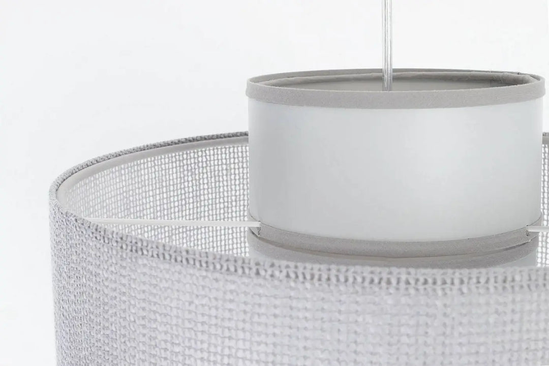 Suspension luminaire twin gris avec lampe suspendue grise double en maille et abat-jour cylindrique en verre dépoli