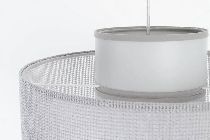 Suspension luminaire twin gris avec lampe suspendue grise double en maille et abat-jour cylindrique en verre dépoli