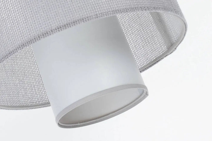 Suspension grise double avec abat-jour moderne à deux niveaux en maille texturée grise et cylindre intérieur blanc lisse