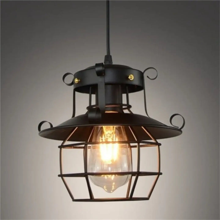 Suspension Industrielle Noire Style Lanterne Métal Et Verre

