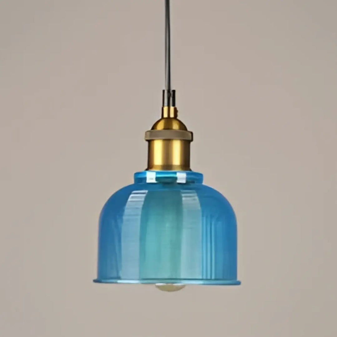 Blue glass pendant light with brass finish suspension industrielle featuring verre strié by italino